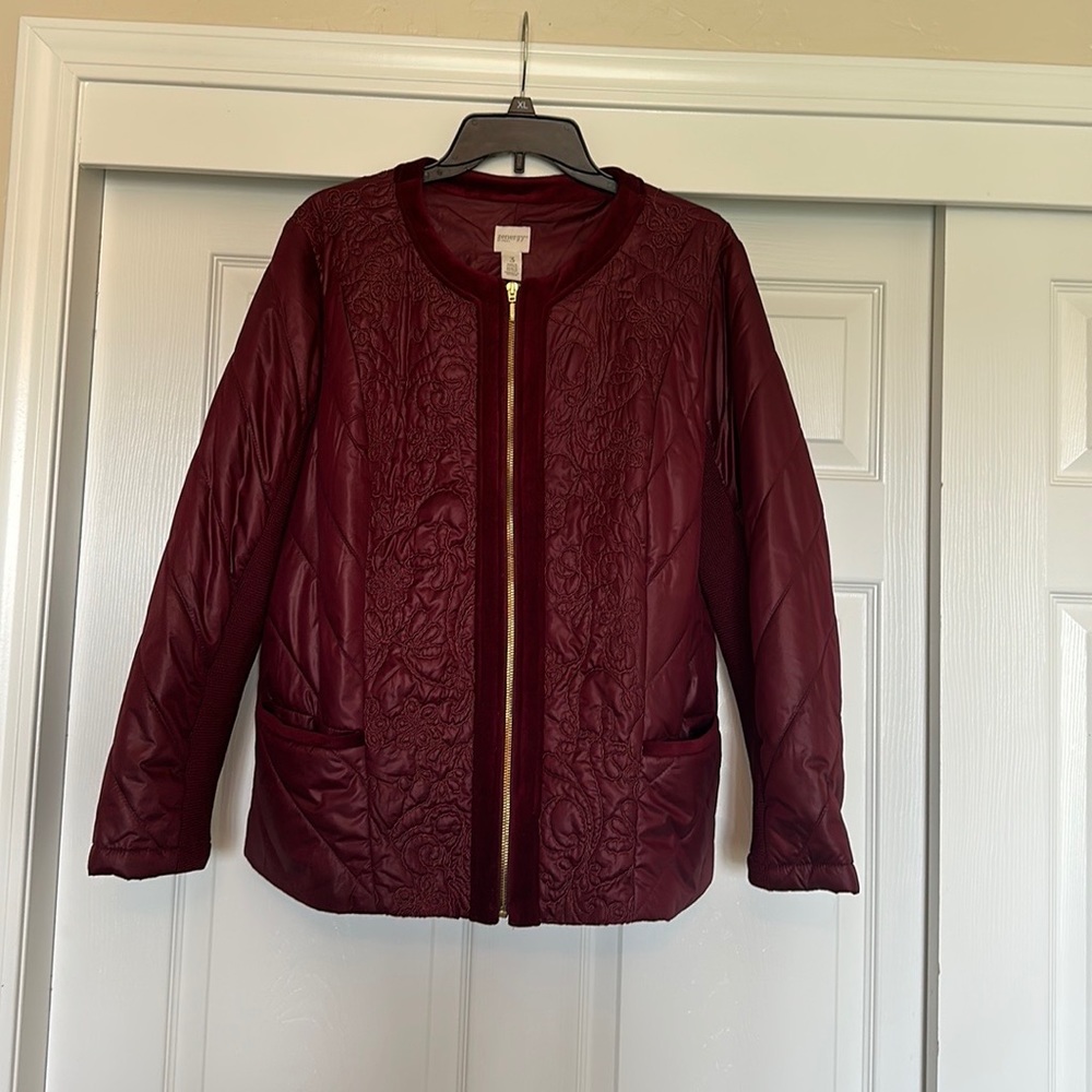 Embellished burgundy jacket from Chico’s